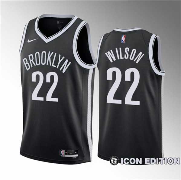 Men's Brooklyn Nets #22 Jalen Wilson Black 2023 Draft Icon Edition Stitched Basketball Jersey Dzhi